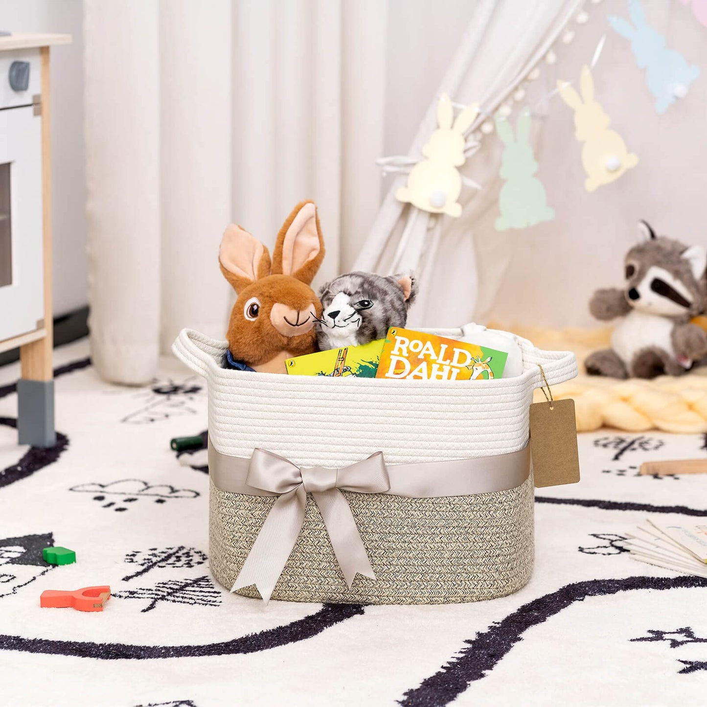 Cotton Rope Storage Baskets for Shelves, Decorative Woven Baskets for Closet Storage, Laundry Basket for Toy Towel Storage, Empty Gift Basket for