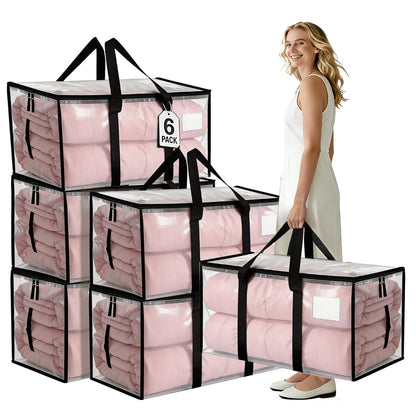 Large Moving Boxes and Storage Bags - 6 Pack 92L Heavy Duty Extra Large Moving Bags with Reinforced Bottom, Dual Zips & Clear Window for Decoration