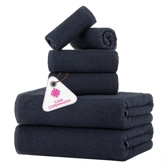 CASA COPENHAGEN Wave Textured 6 Piece Towel Set - Grey Violet, 550 g/m?, 2 Bath Towel, 2 Hand Towel, 2 Washcloth Towels Cotton Rough and Tough Use