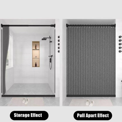 Momooda Waterproof Folding Shower Curtain, Heavy Duty Anti Mould Linen Shower Curtain, Magnetic Sripe Splash-proof, Fast Closing, Grey, 120x200cm