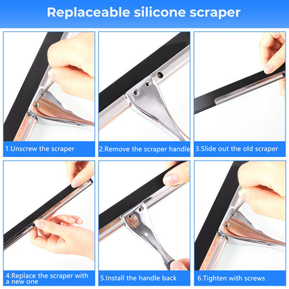 wlich Shower Squeegee, 10 Inch Stainless Steel Window Squeegee with 1 Hook