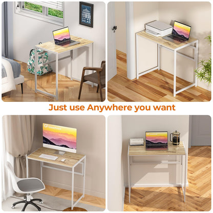 GreenForest Folding Desk 80cm No Assembly Required for Small Space, Oak
