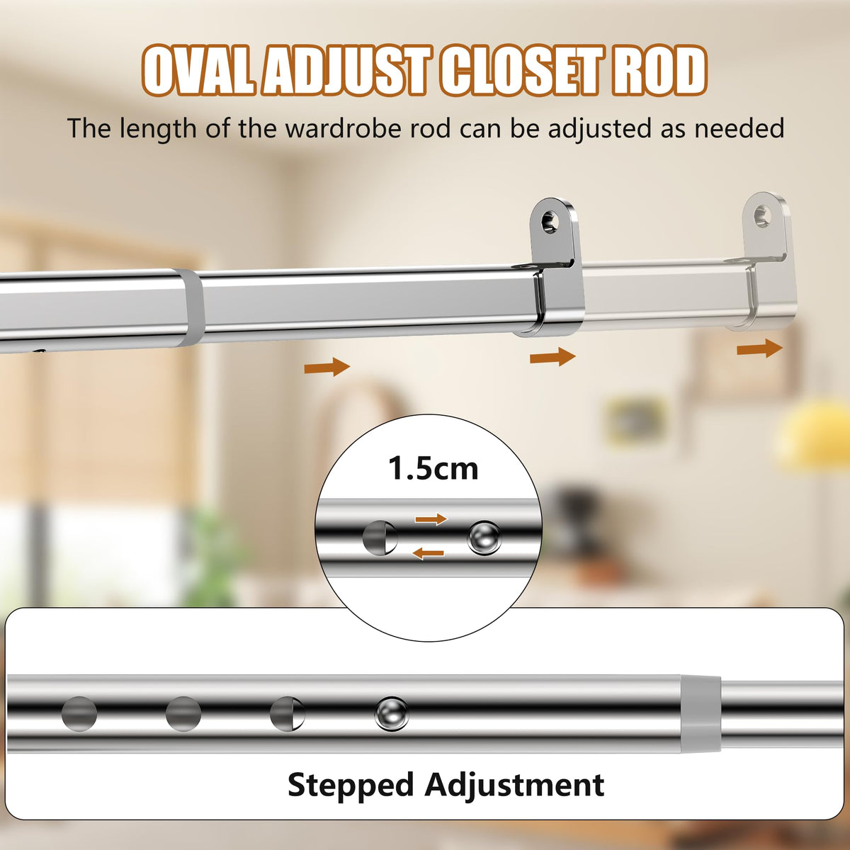 Poskena 25mm Oval Silver Hanging Rail,Premium Wardrobe Pole 43-191cm