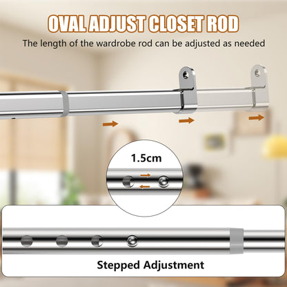 Poskena 25mm Oval Silver Hanging Rail,Premium Wardrobe Pole 43-191cm