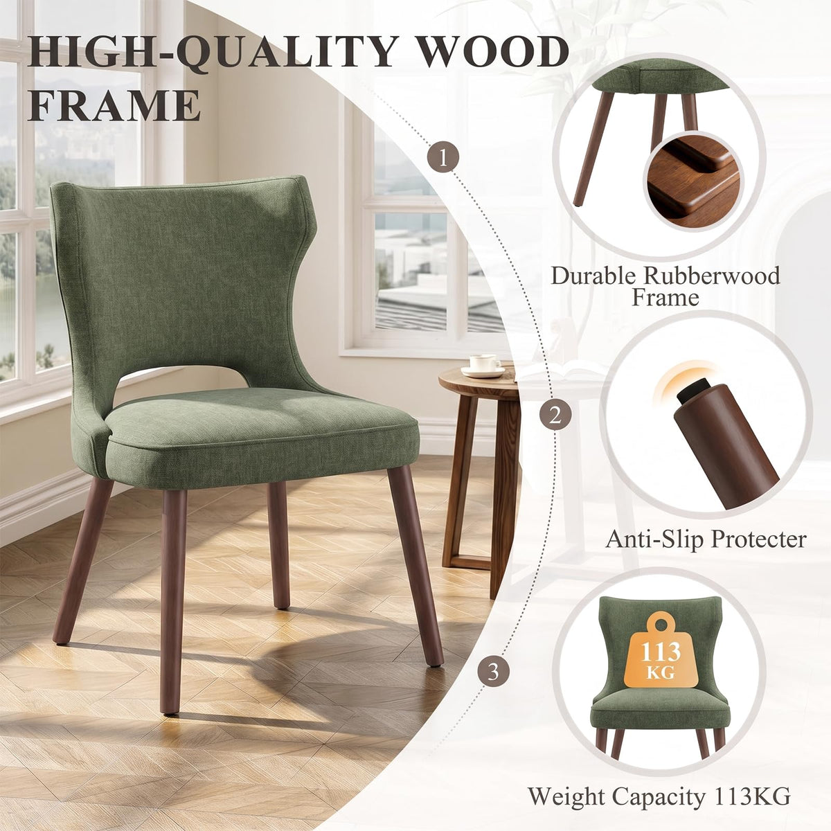 MALOL Upholstered Dining Chairs Set of 6, Dining Room Chairs with Hollow Backrest, High Back Kitchen Chairs with Solid Wood Legs, Thick Seat Cushion