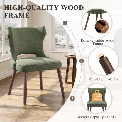 MALOL Upholstered Dining Chairs Set of 6, Dining Room Chairs with Hollow Backrest, High Back Kitchen Chairs with Solid Wood Legs, Thick Seat Cushion