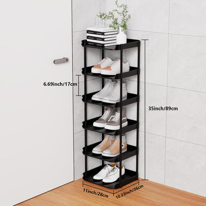 Altdnmaf 6 tier Narrow Shoe Storage Rack, Compact Single Shoerack Stand for Slim Space, Stackable Tall Thin Show Tower, Vertical Plastic Shelves