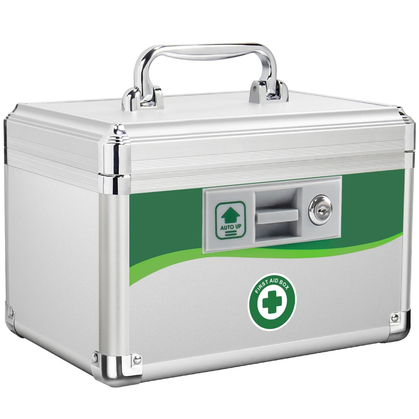ZORVIDSON Lockable Medicine Box, Medication Storage, First Aid Safe Empty Box, Layered Aluminum Daily Medicine Lock Box with Key 10 x 6.88 x 6.88