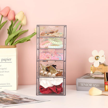 SUMTree Clear Hair Accessory Organizer Box with 5 Drawers, 25×17×10cm