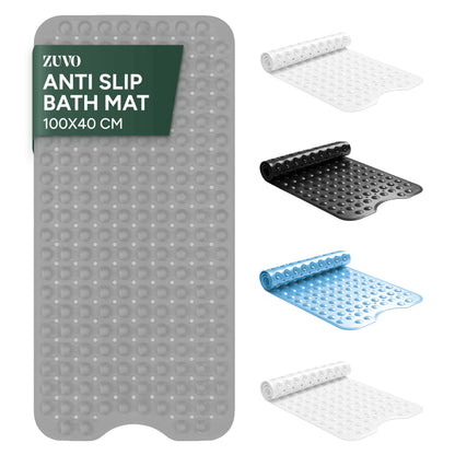Zuvo Extra Long Bath Mat Non Slip Anti Mould, 100 x 40 cm, Grey