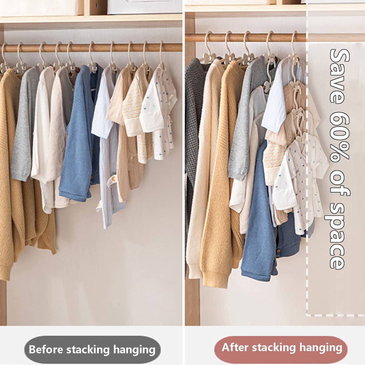 WJWSKI Children's Clothes Hangers for Baby Born, Baby Clothes Hangers, Pack of 20 Stackable Clothes Hangers with Trouser Stands