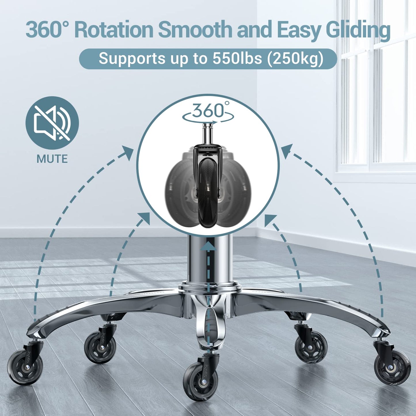 Office Chair Castors 11mm x 22 mm, Set of 5 Office Chair Wheels Replacements, Super Quiet and Soft Rubber Office Chair Casters for Hard Floors