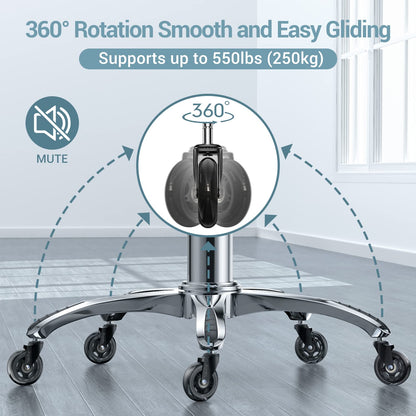 Office Chair Castors 11mm x 22 mm, Set of 5 Office Chair Wheels Replacements, Super Quiet and Soft Rubber Office Chair Casters for Hard Floors