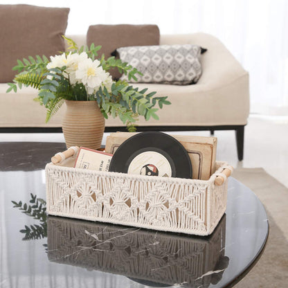 Mkono Macrame Storage Baskets Decor Box Handmade Woven Decorative Countertop Toilet Tank Shelf Cabinet Organizer Boho Decor for Bedroom Nursery