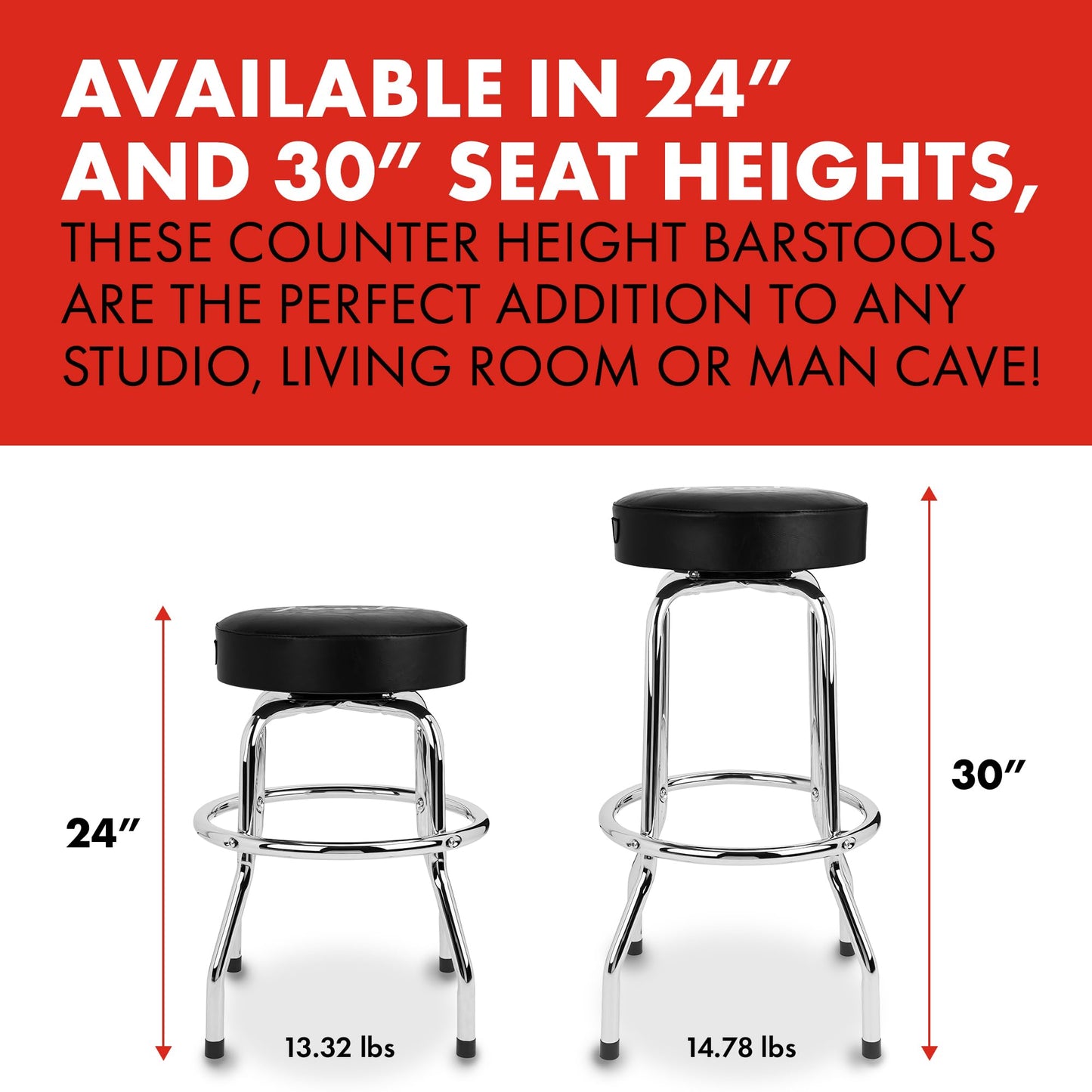 Fender Spaghetti Logo Barstool, Swivel Padded Guitar Stool, 24 In
