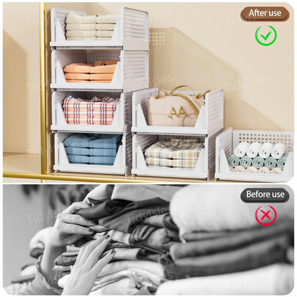 TidyIsles Wardrobe Storage Organiser, 4 Pack Folding Closet Organisers, Stackable Storage Boxes