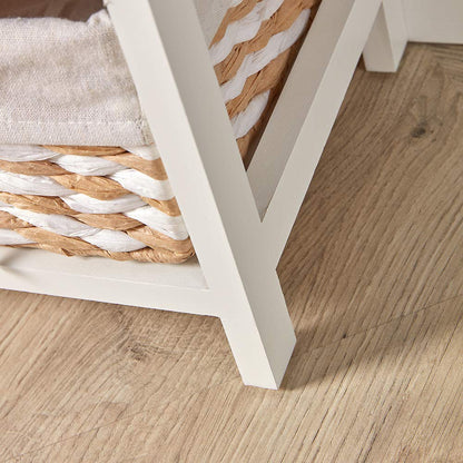 Home Source Storage Chest, Wooden Bedroom Hallway Cabinet, 3 Wicker Basket Drawers, White