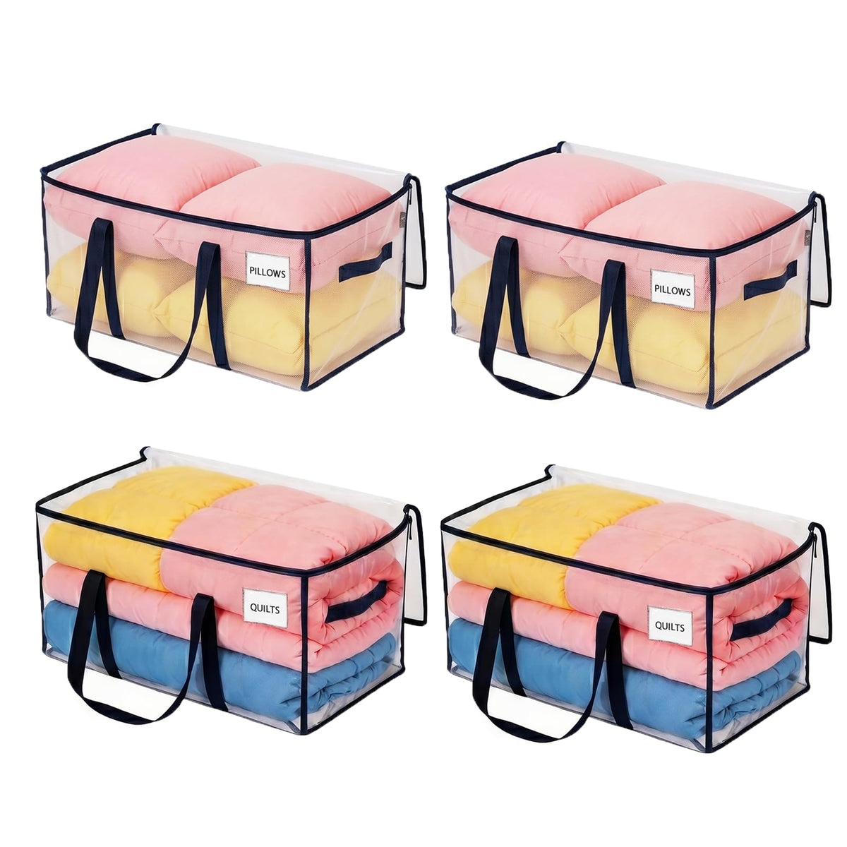 VENO 4 Pack Extra Large Moving Storage Bags with Zips, Heavy-Duty Organizer Tote, Moving Box Alternative, Packing Supply, Clothes Storage Bin