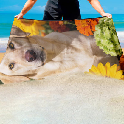 Violetpos Labrador in Sunflowers Beach Towel, Extra Large 180x90 cm 250GSM Microfibre, Sand Free Quick Dry