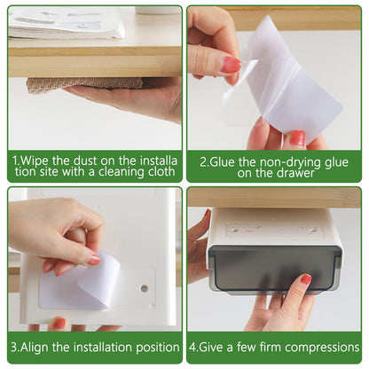 ASelected 2 Pack Under Desk Drawer, Self-Adhesive Under Desk Drawer Storage Box, Pop-up Hidden Under Desk Drawer for Office School Home Craft Room
