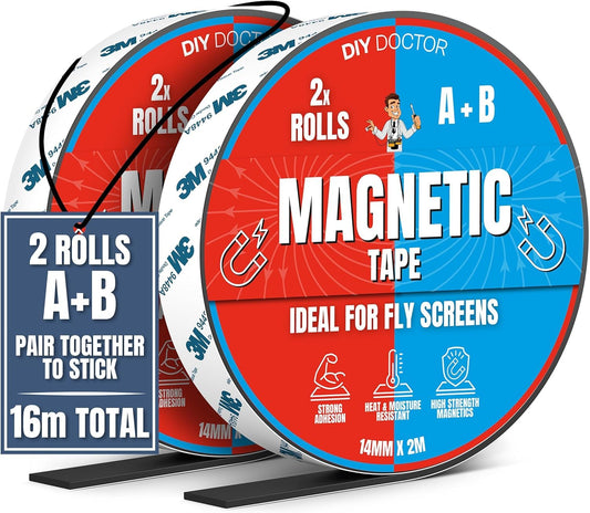 DIY Doctor A+B Magnetic Tape - Magnetic Strips Self Adhesive - 1 Pack - 8m + 8m A and B Polarity - Cut To Fit Magnetic Strip - Self Adhesive Magnets -