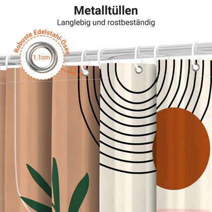 Lerores Shower Curtain 240 x 200 cm Leaves Print Weighted Hem Anti-Mould Textile Water-Repellent Washable Polyester Fabric Bath Curtains with Eyelets
