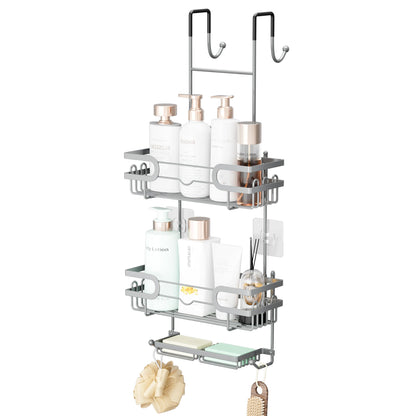 SWTYMIKI Shower Caddy Hanging - 3 Tier Over Door Shower Shelf With 16 Hooks and 2 Soap Dish, Rustproof Hanging Shower Organiser