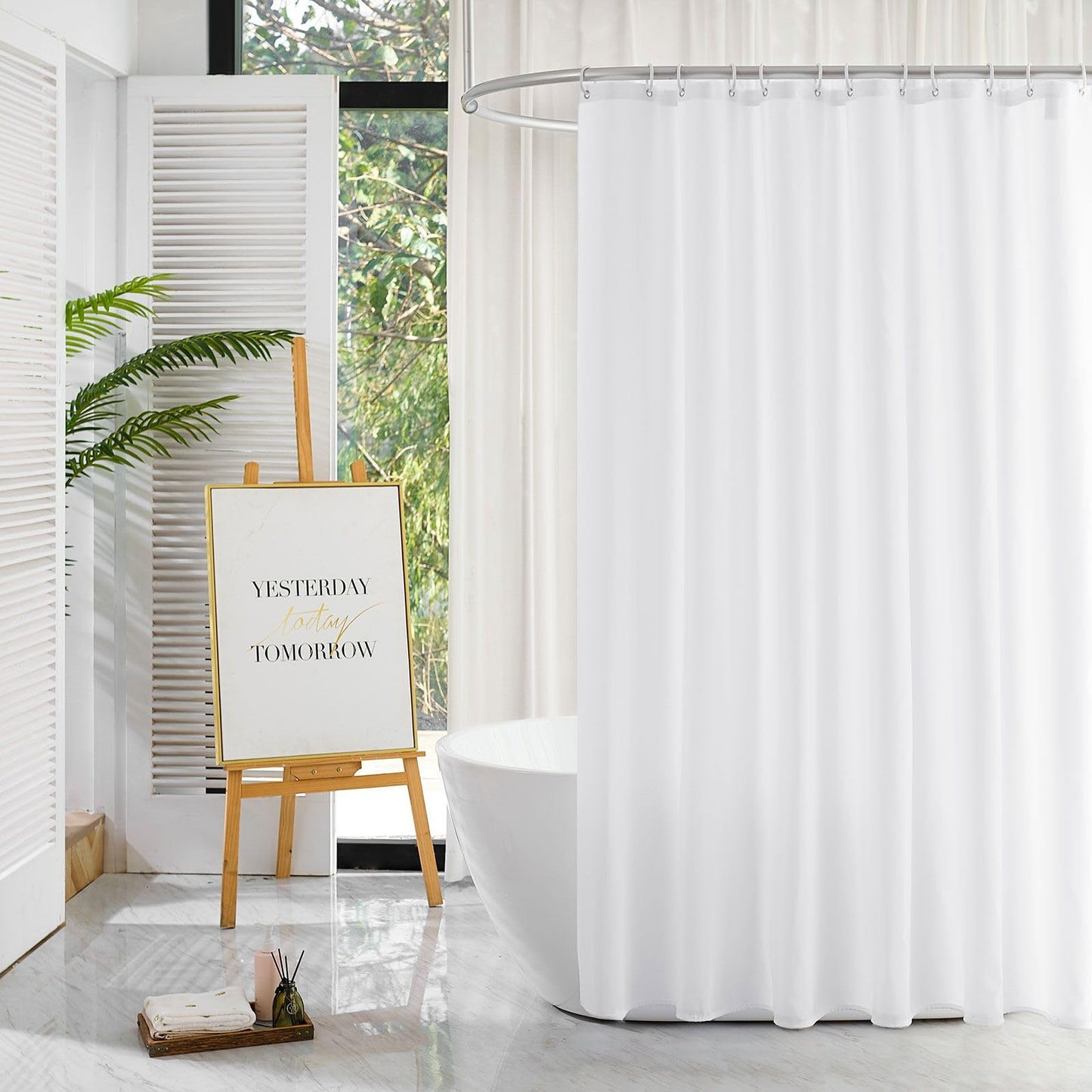 YISURE White Weighted Fabric Shower Curtain 200 drop, Waterproof Shower Curtain for Bathroom Decor, 200x200cm/79 x79