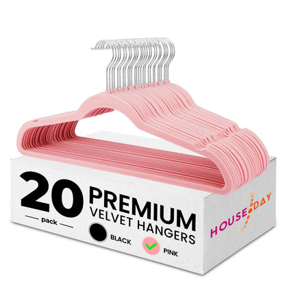 HOUSE DAY Velvet Hangers 20 Pack, Non-Slip Coat hangers, Pink