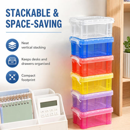 Mnixy 6 Pack Mini Plastic Storage Containers with Lids, Stackable, Clear PP