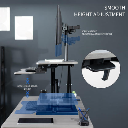 VIVO Height Adjustable 81cm Standing Desk Converter with Dual 13 to 30 inch Monitor Stand, Sit Stand Monitor Mount and Desk Riser, Gray