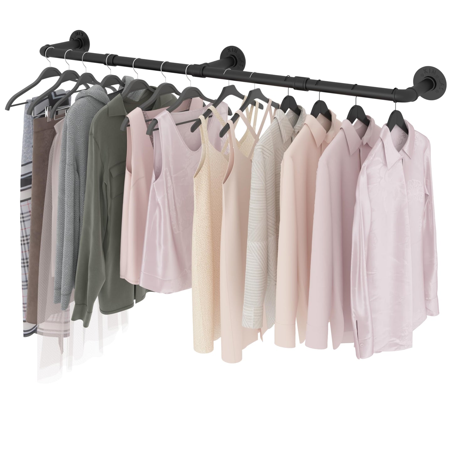 VOLISON Wall Mounted Clothes Rail, 186CM Industrial Pipe Clothing Rack, Detachable Heavy Duty Metal Garment Rail
