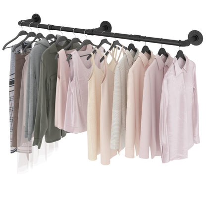 VOLISON Wall Mounted Clothes Rail, 186CM Industrial Pipe Clothing Rack, Detachable Heavy Duty Metal Garment Rail