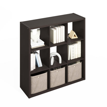 Furinno SIMPLE Cube Storage Organizer, 9-Cube Display Shelf, Open Back Shelving Unit, Storage Shelves, Extra Thick Frame