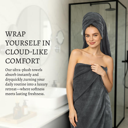 VIVOTE Microfibre Bath Towels Set Soft Bath Sheet 70x140cm Grey 2 Pieces