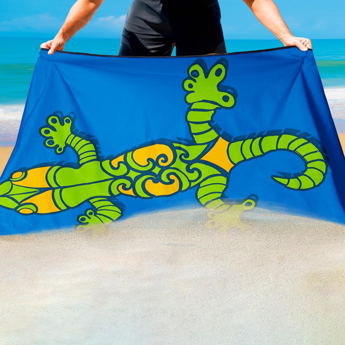 Violetpos Blue Gecko Beach Towel, Extra Large 180x90 cm 250GSM Microfibre, Sand Free Quick Dry