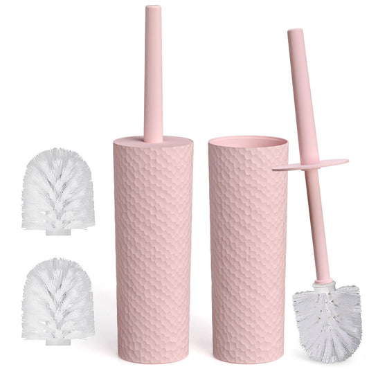 Topsky 2-Pack Closed Toilet Brush Compact Toilet Brush and Holder Plastic Round Barrel Loo Brush with Replacement Toilet Brush Head (Pink)