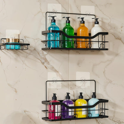 WJIAAA 15 Pack Shower Caddy Adhesive Hooks for Replacement, Strong Transparent Sticky Strips No Drill Bathroom Kitchen Shelf Organizer Racks
