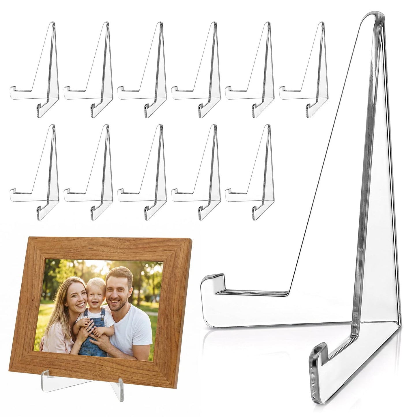 Tyqour 12pcs Mini Plate Stands for Display Clear Acrylic Mini Transparent Easel Display Stands Plate Holder for Pictures Weddings, Birthdays