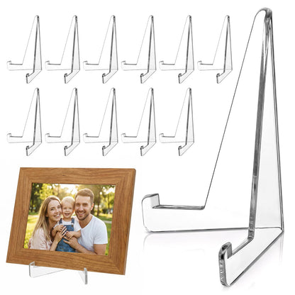 Tyqour 12pcs Mini Plate Stands for Display Clear Acrylic Mini Transparent Easel Display Stands Plate Holder for Pictures Weddings, Birthdays