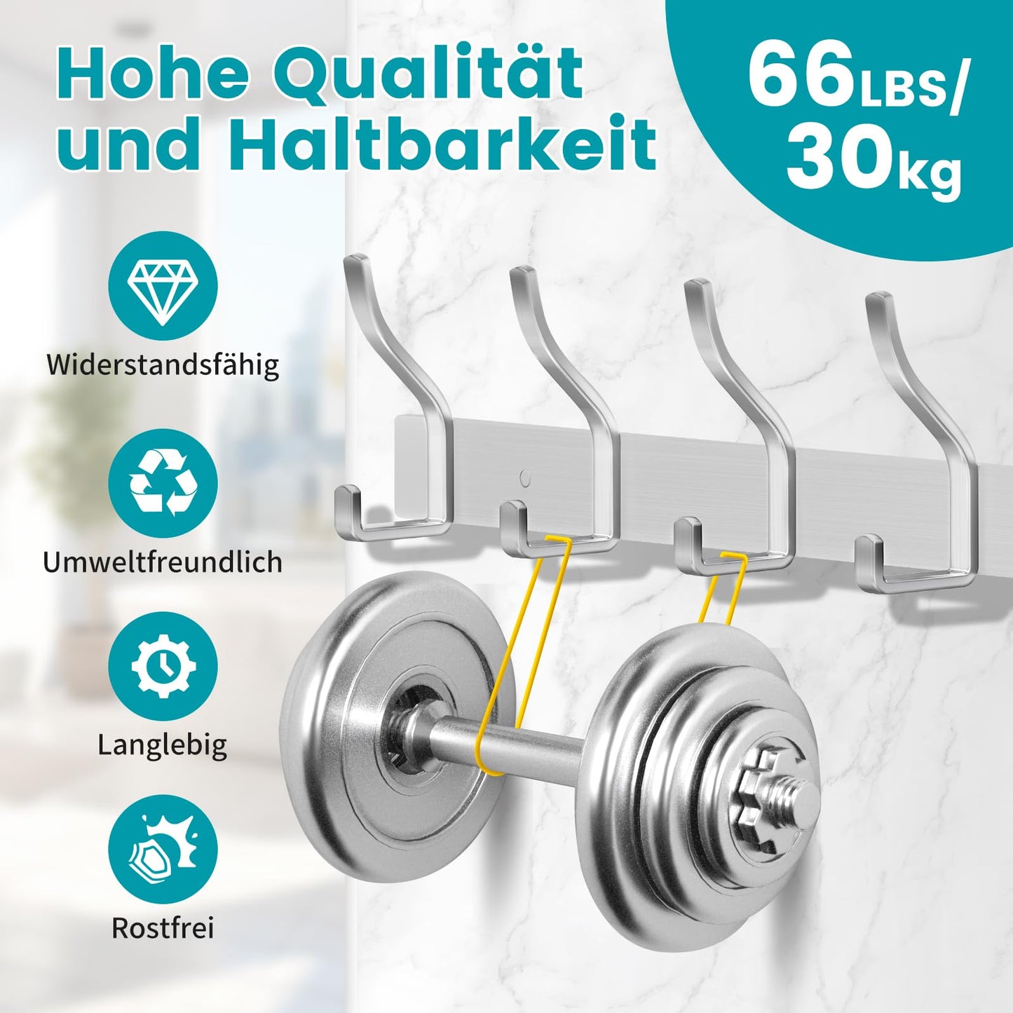 MEIJO Coat Hooks Wall Mounted Stainless Steel, Silver Coat Rack Wall Mounted with 4 Hooks Heavy Duty Coat Hooks for Door, Bathroom, Bedroom, Kitchen