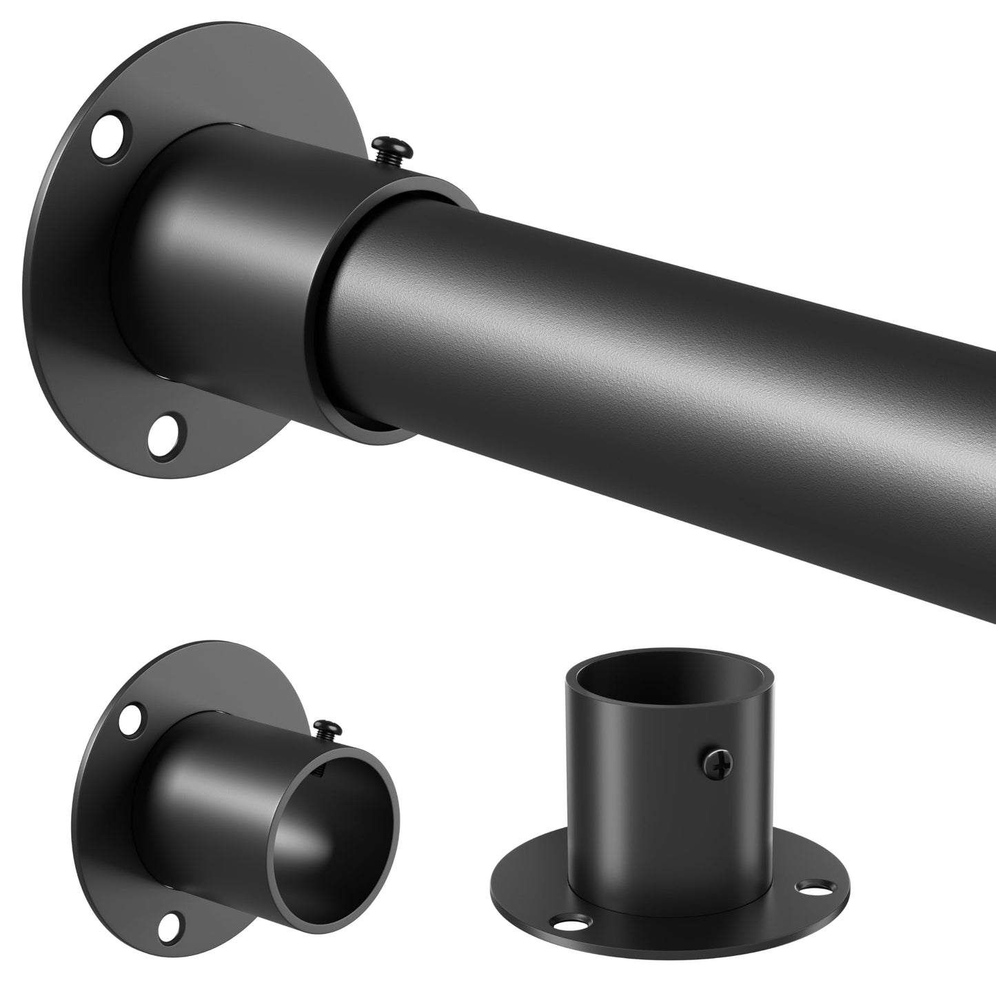 Venwemong Wardrobe Rail,27-42cm Extendable Clothes Hanging Pole, Stainless Steel with Fixing Sockets for Closet & Storage, Black, Diameter 25mm