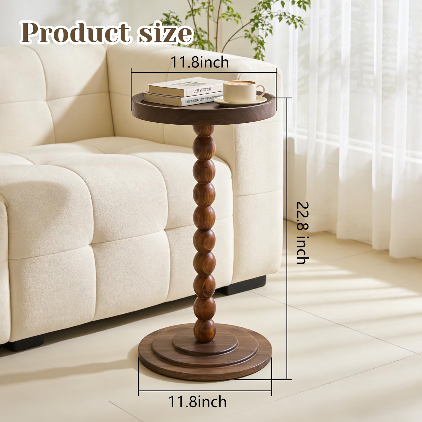XUDREZ Modern Side Table with Vintage Spindle Design, Small Round Coffee End Table for Living Room Bedroom/Sofa/Bathtub (Walnut Brown)