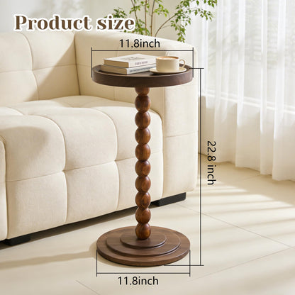 XUDREZ Modern Side Table with Vintage Spindle Design, Small Round Coffee End Table for Living Room Bedroom/Sofa/Bathtub (Walnut Brown)