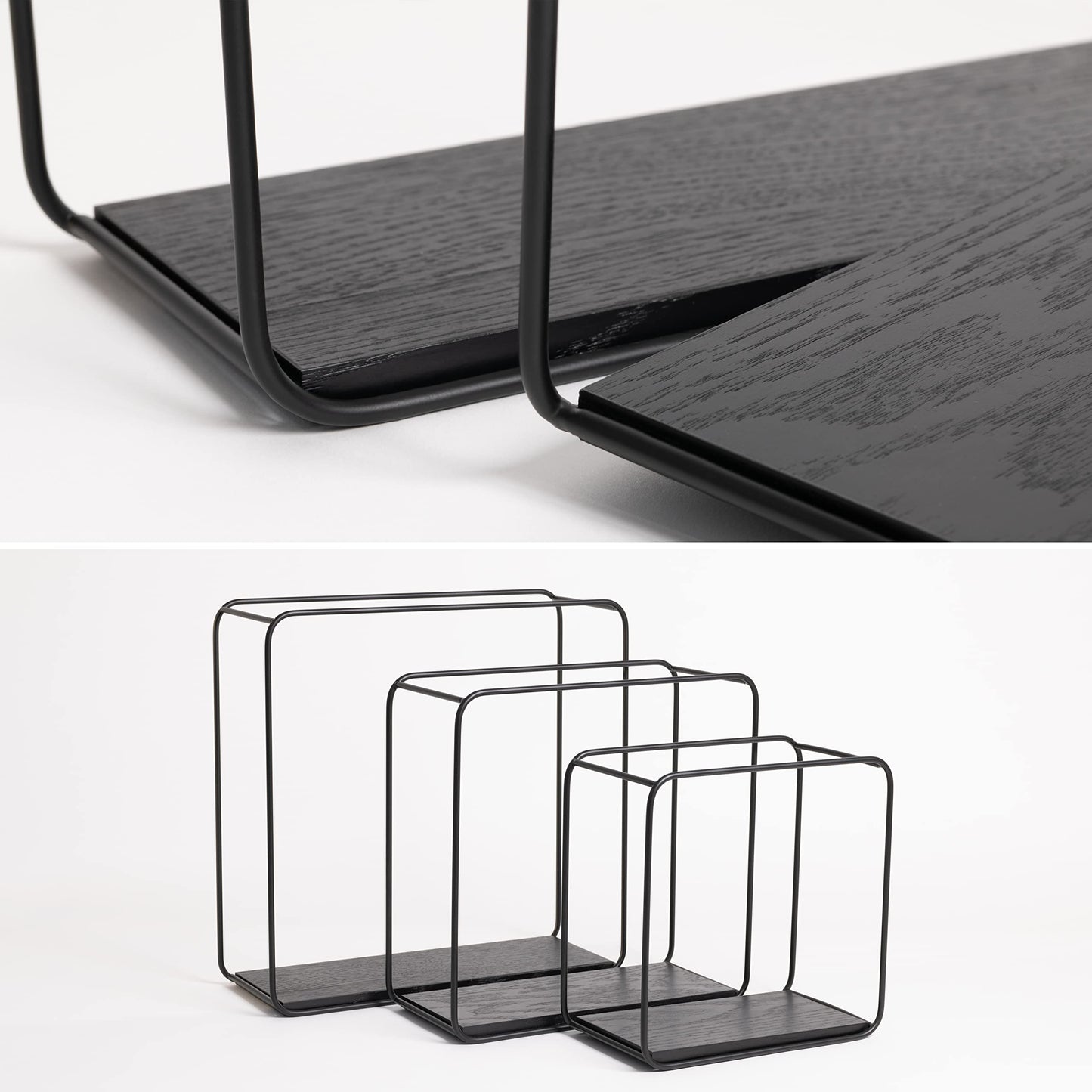 Kazai. Wall Shelves -Jona- | 3-Part Shelving Unit made of Metal and Real Wood Veneer | Wall Decor, Storage and Book Shelf for Bathroom, Living Room