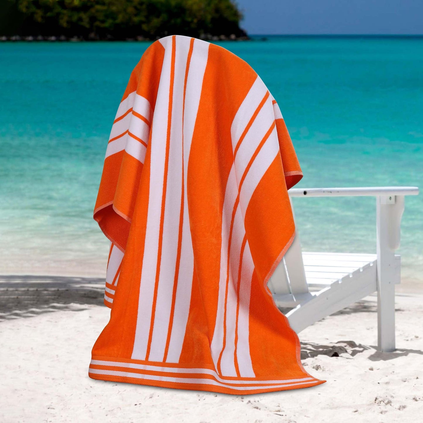 Superior Collection Combed Cotton Luxurious Jacquard Beach Towels, Orange Cabana Stripe, Oversized