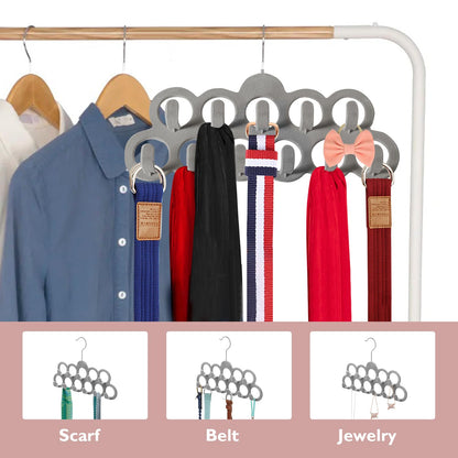 ManGotree Velvet Scarf Storage Hangers with 11 Loops and Hooks 2 Pack Grey