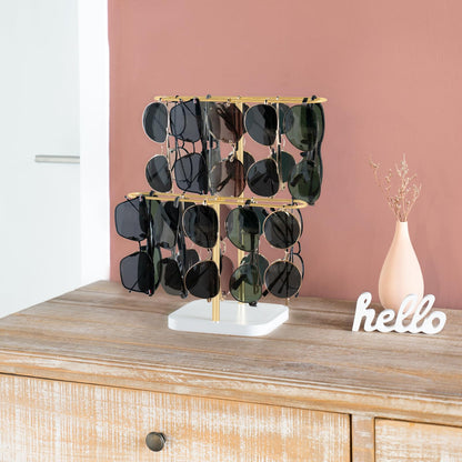 Mkono Sunglasses Organizer Glasses Holder Stand for 24 Pairs of Eyewear, 2 Tier Sunglass Storage Eyeglasses Display Rack Metal Frame with Wood Base