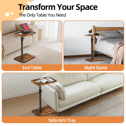 MOXYOY C-Shaped Side Table, Sofa Table, Coffee Table, Adjustable Height & 360° Swivel, Modern Small Table, Couch End Tables That Slide Under for Sofa