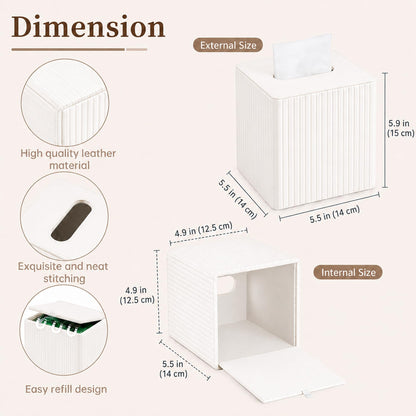 Tissue Box Cover & Square Tissue Holder –15x15x15cm PU Leather Cube